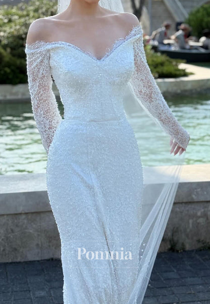 Charming Long Sleeves Sweetheart Corset Lace Wedding Dress