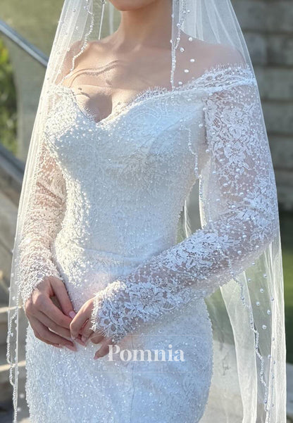 Charming Long Sleeves Sweetheart Corset Lace Wedding Dress